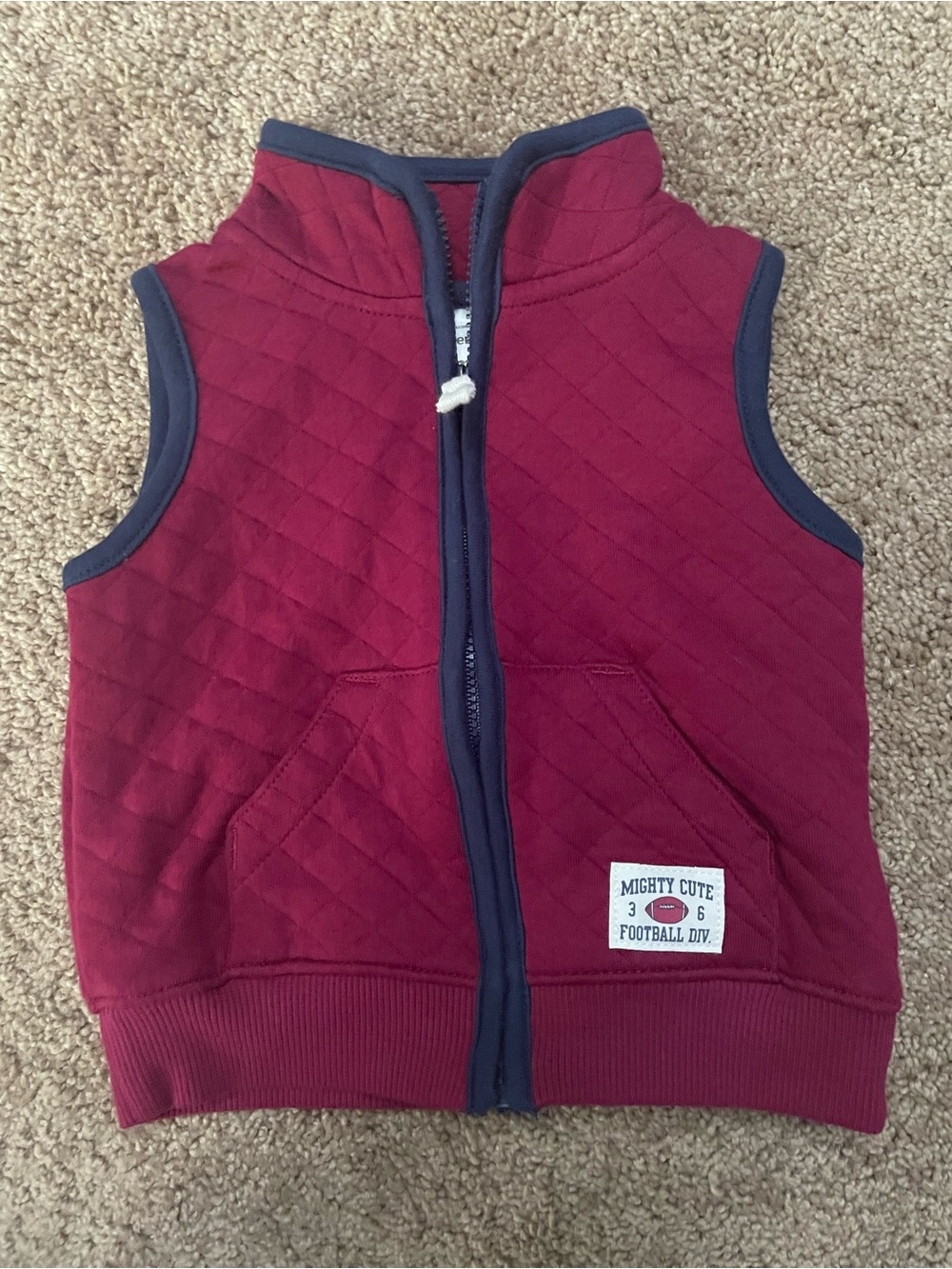 Carter's Burgundy Quilted Vest with Navy Trim